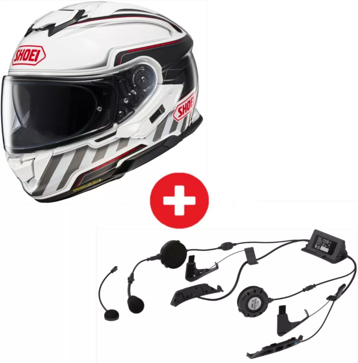 Pack Casque Shoei GT-Air 3 Discipline TC-6 Blanc Noir + Intercom Sena Mesh SRL3 - Casque Bluetooth Intégré